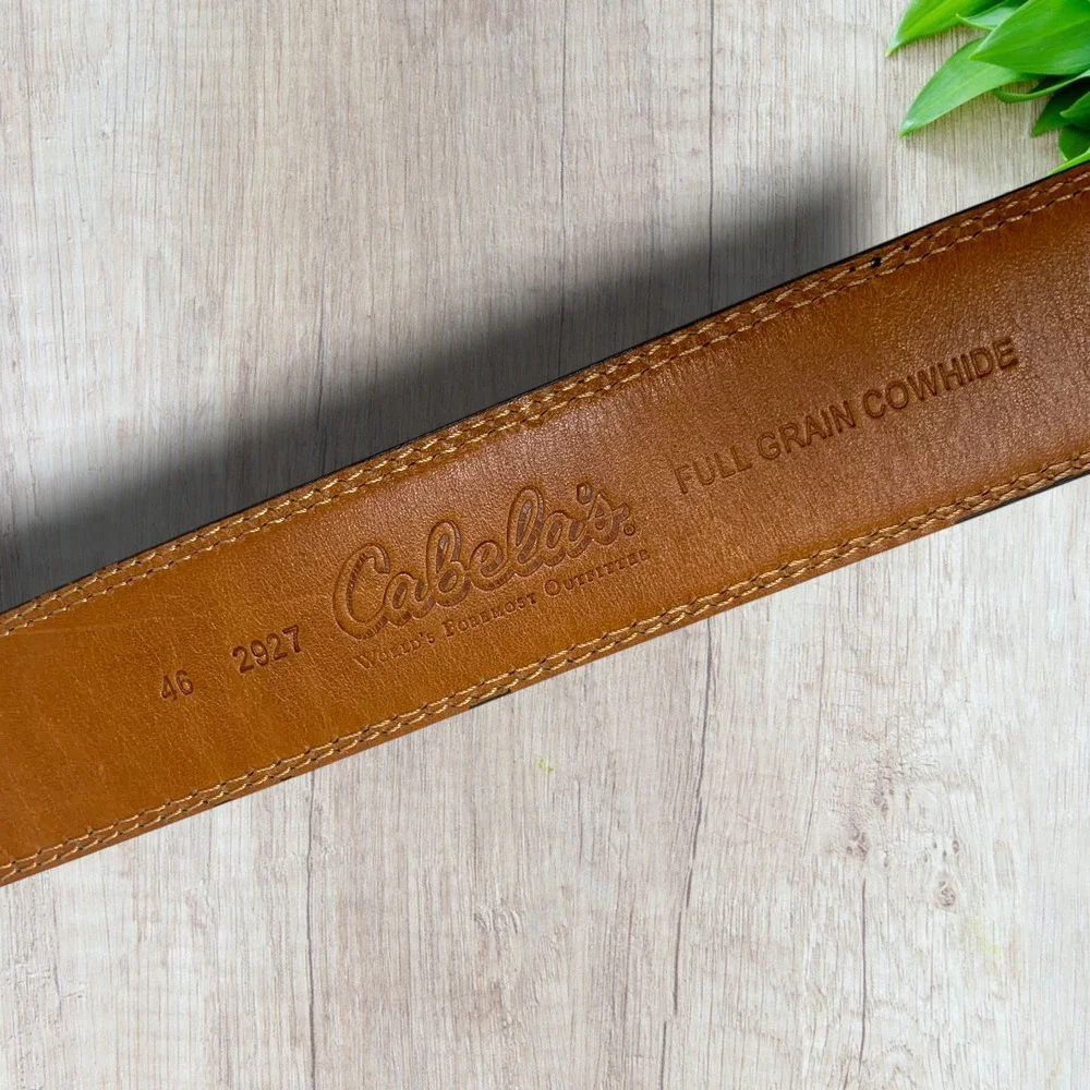 Cabela’s Full Grain Black Leather Security Belt Hidden Zipper Pocket Men's Sz 46
